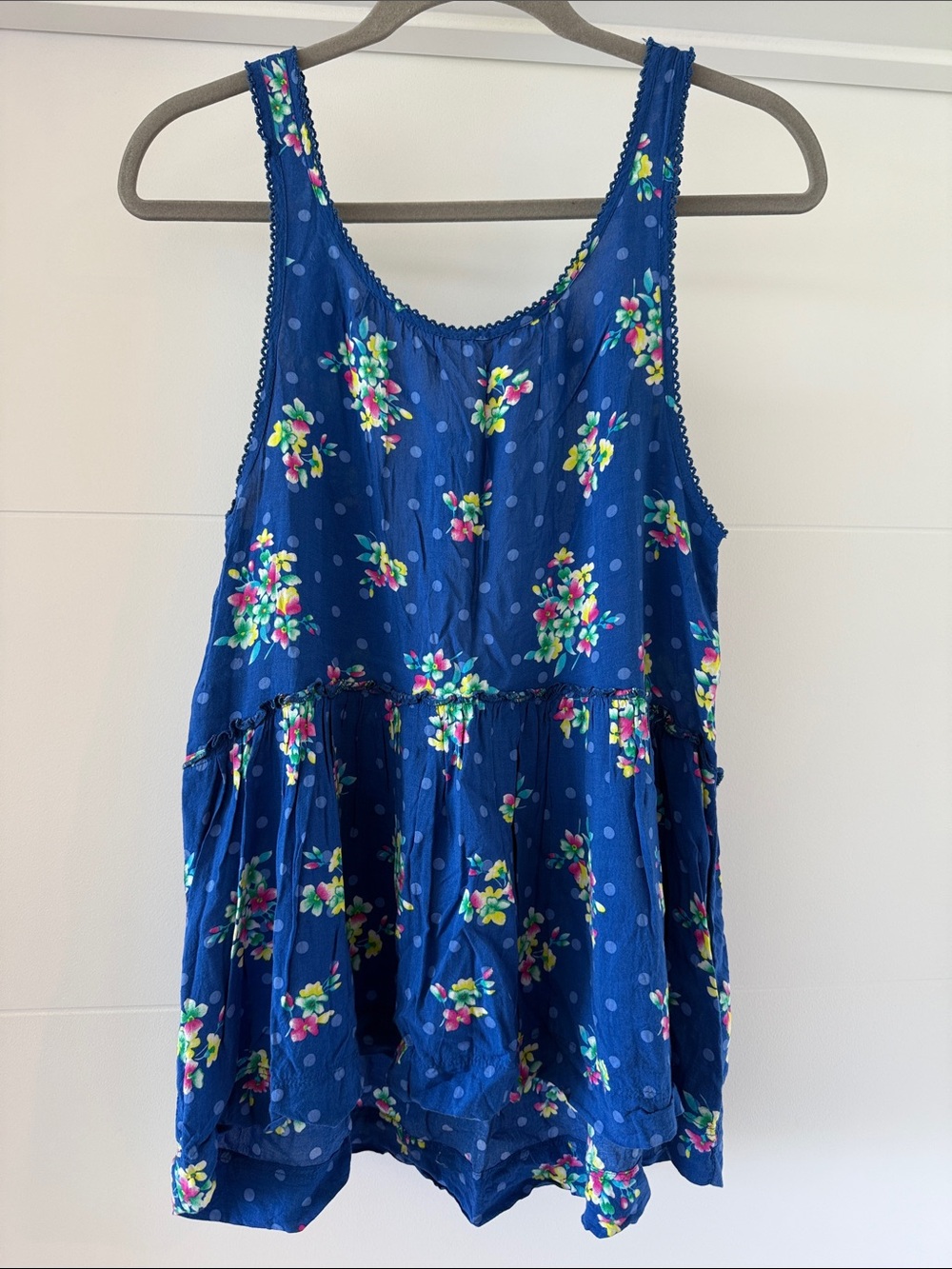Hollister Blue Polka Dot Floral Sleeveless Top with Open Back